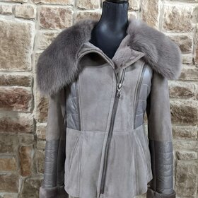 Gray Shearling Short Jacket, Size M