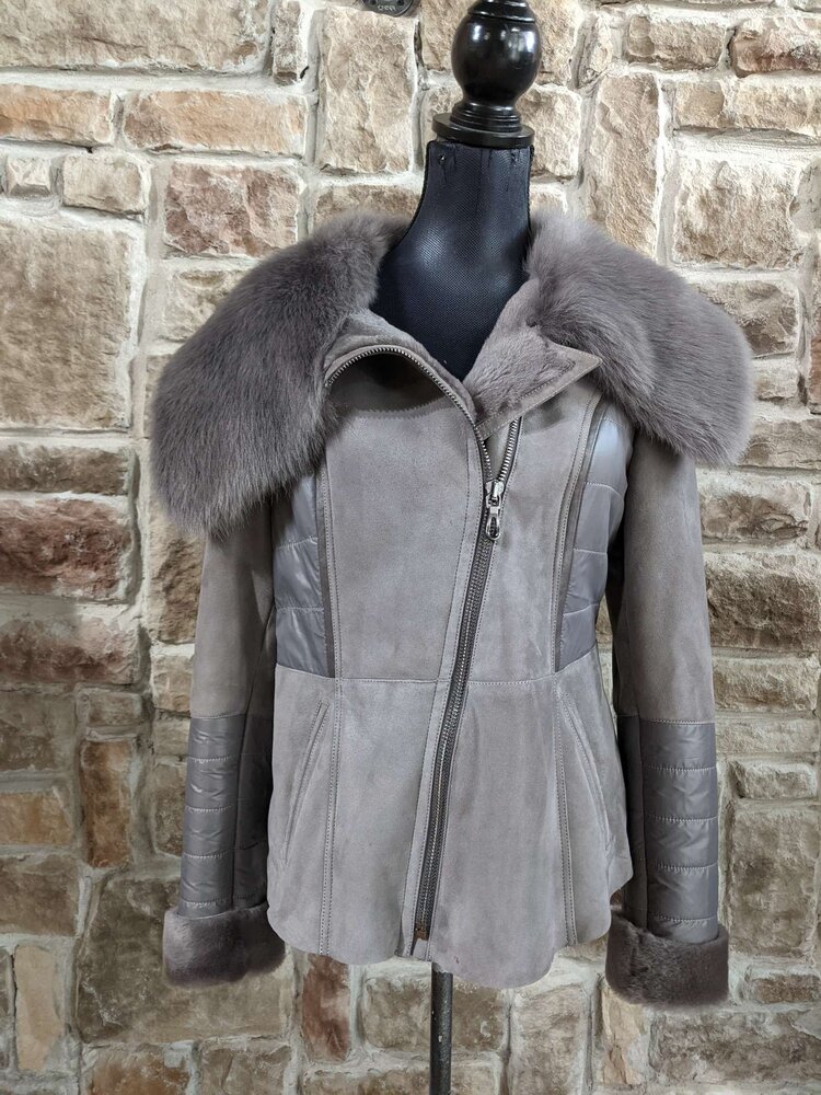 Gray Shearling Short Jacket, Size M