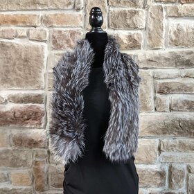 Brown and White Knitted Fox Scarf, 44"