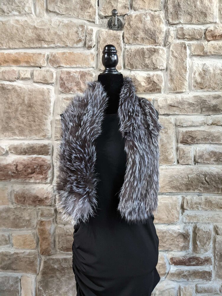 Brown and White Knitted Fox Scarf, 44"