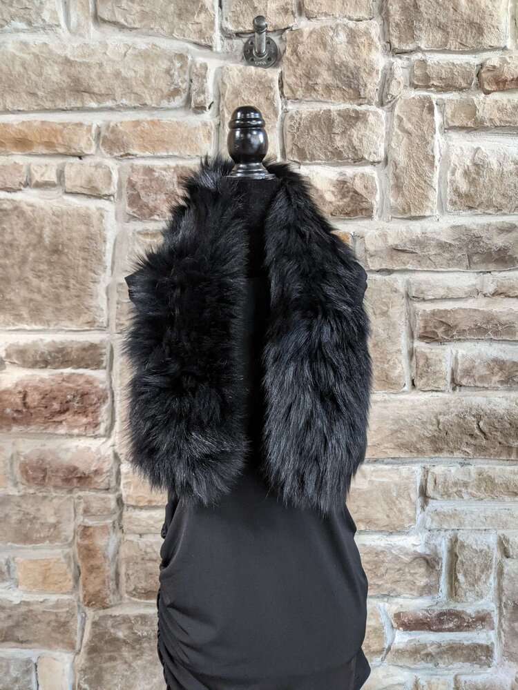 Black Knitted Fox Scarf, 44"