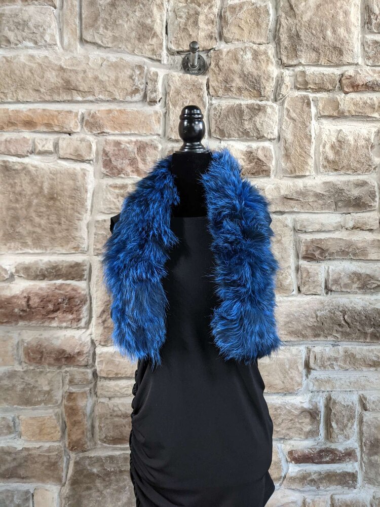 Blue Dyed Knitted Fox Scarf, 44"