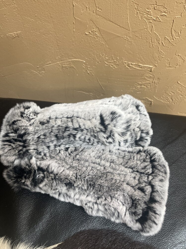 Black and White Knitted Rabbit Wrist Fingerless Gloves, O/S