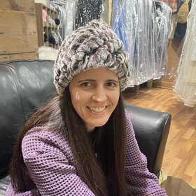 Brown and White Knitted Rabbit Beanie Hat, O/S