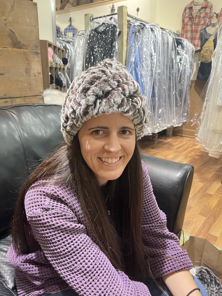 Brown and White Knitted Rabbit Beanie Hat, O/S