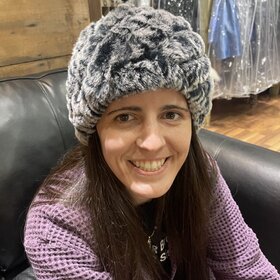 Black and Gray Knitted Rabbit Beanie Hat, O/S
