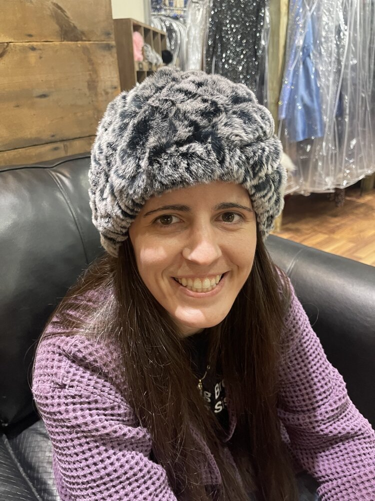 Black and Gray Knitted Rabbit Beanie Hat, O/S