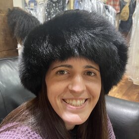 Black Knitted Rabbit Hat with Fox Fur Trim, O/S