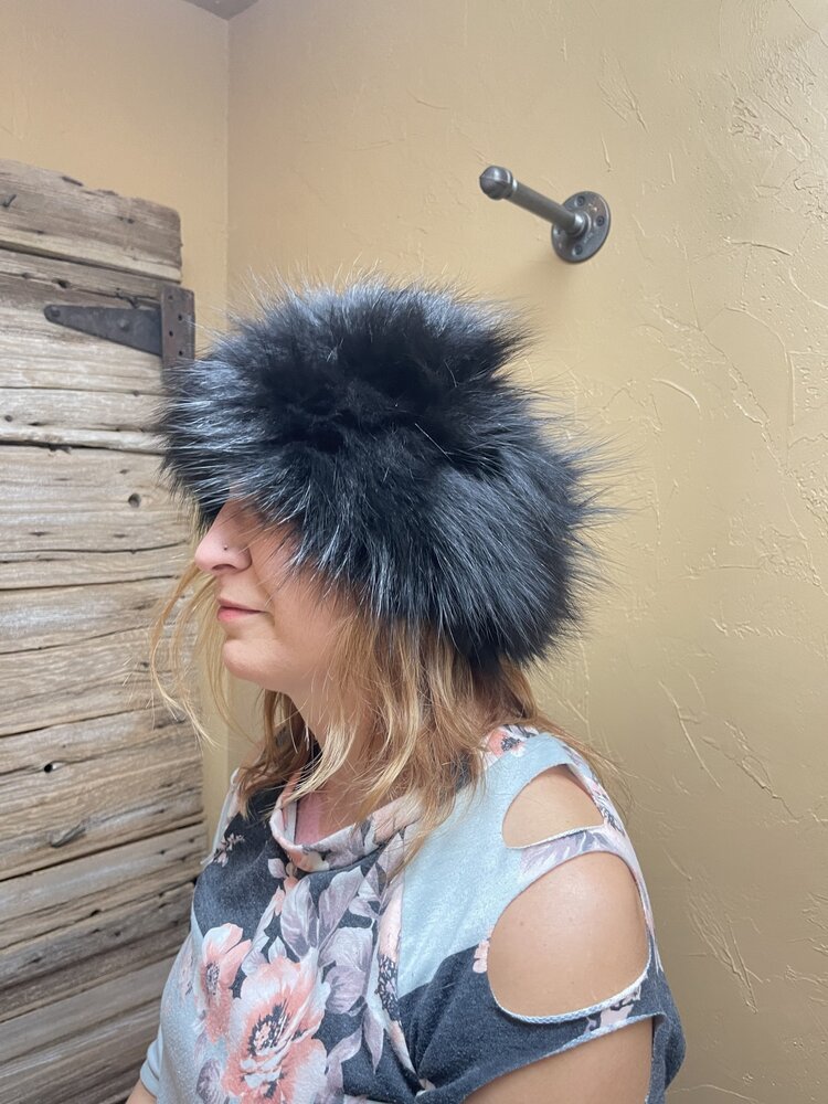 Black Knitted Fox Fur Headband, O/S