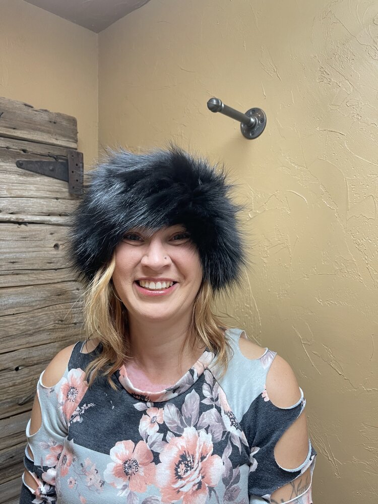 Black Knitted Fox Fur Headband, O/S