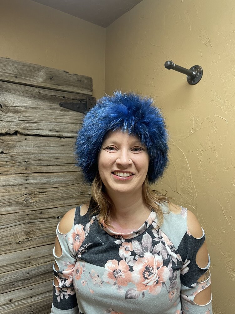 Blue Knitted Fox Fur Headband, O/S