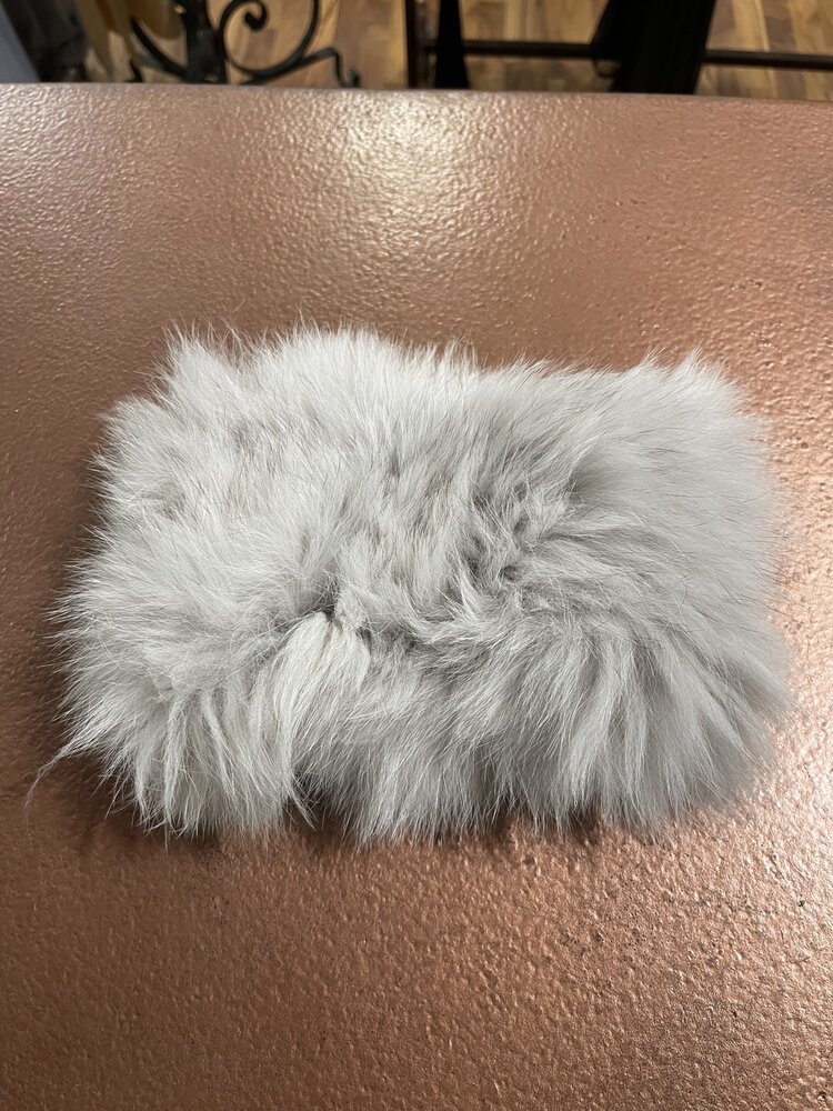 Silver Gray Knitted Fox Fur Headband, O/S