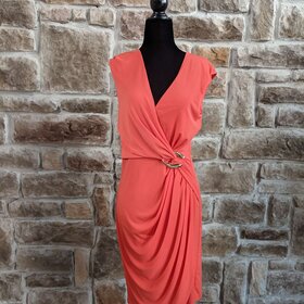 Caché Orange Sleeveless Mock Wrap Dress, Size 8
