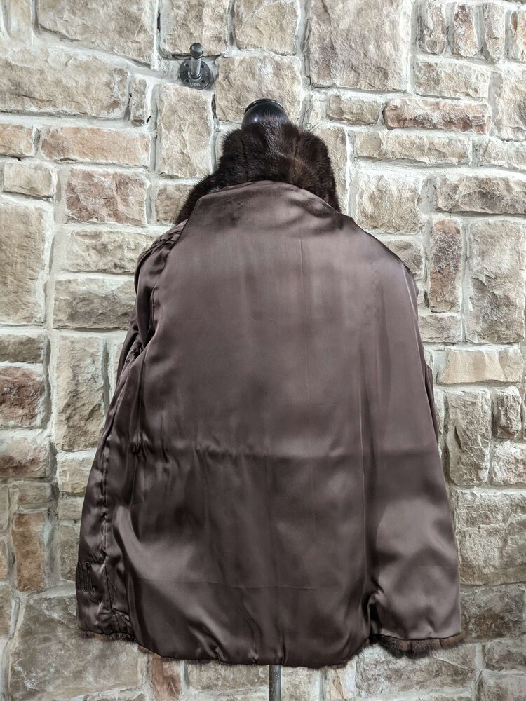 Dark Ranch Mink Jacket With Diagonal Stripe Sleeves, Size L