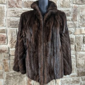 Dark Ranch Mink Jacket With Diagonal Stripe Sleeves, Size L
