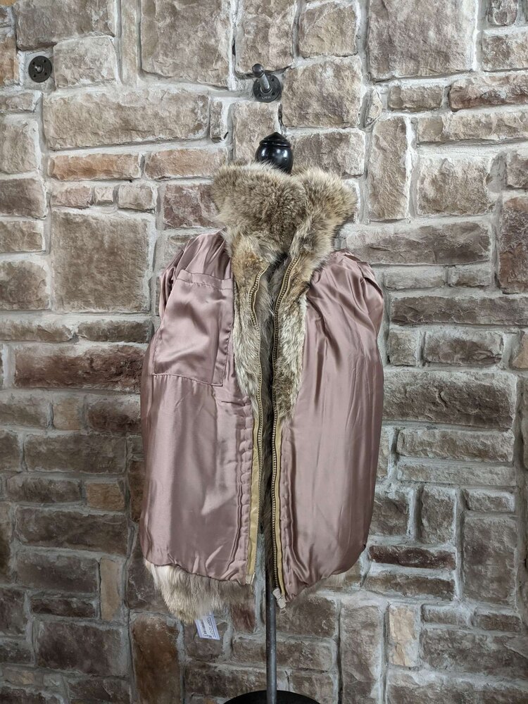 Coyote Fur Bomber Jacket, Size XL