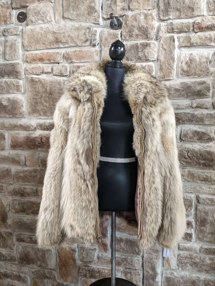 Coyote Fur Bomber Jacket, Size XL