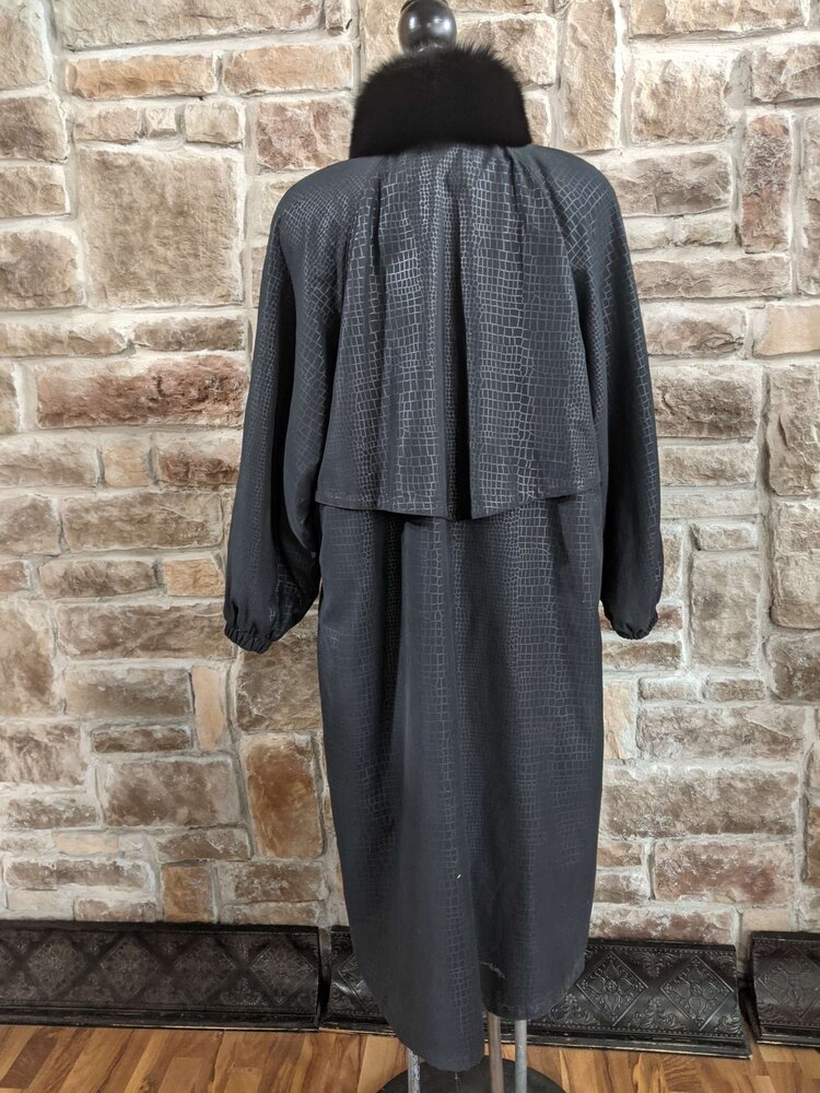 Black Fabric Trench Coat With Detachable Rabbit Liner, Size L