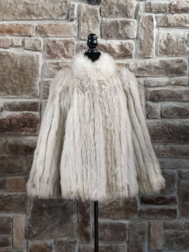 Blue Fox Corded Coat w/ Tail Collar, Size M