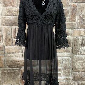 Elie Tahari Black Sheer Applique Top Dress, Size 8