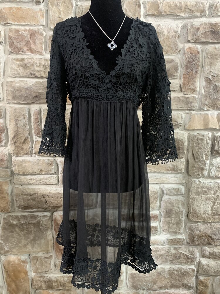 Elie Tahari Black Sheer Applique Top Dress, Size 8