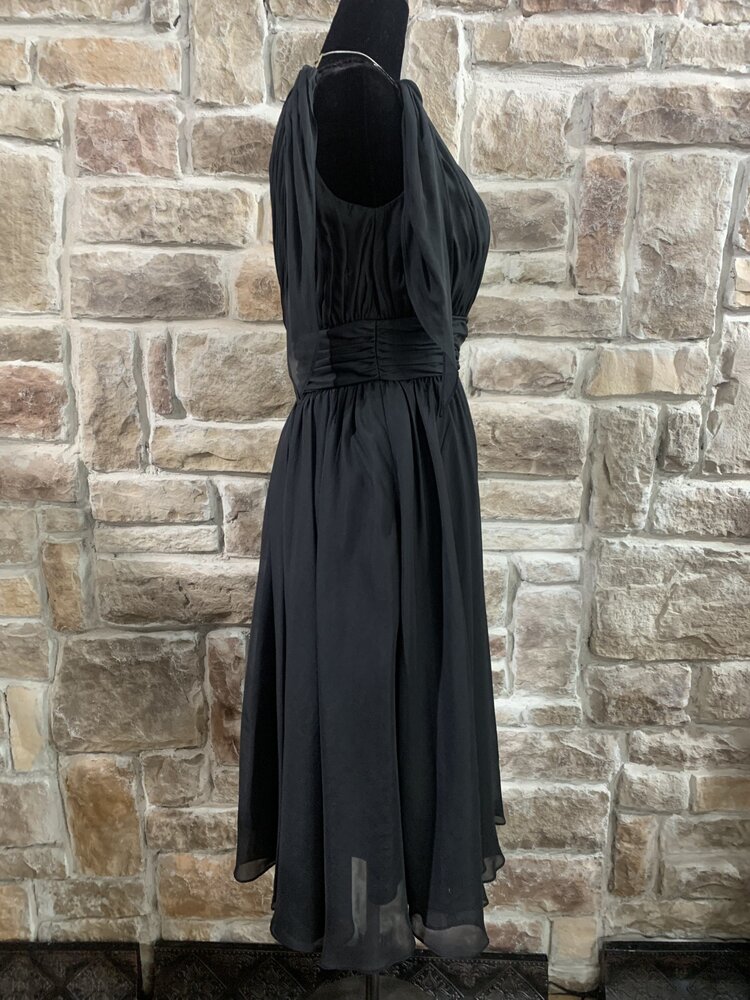Badgley Mischka Black Chiffon One Shoulder Dress with Beading, Size 2