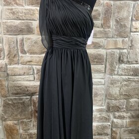 Badgley Mischka Black Chiffon One Shoulder Dress with Beading, Size 2