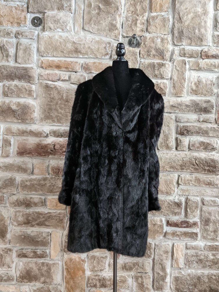 Black Mink Sections Stroller Coat, Size XXL