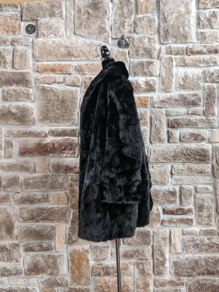 Black Mink Sections Stroller Coat, Size XXL