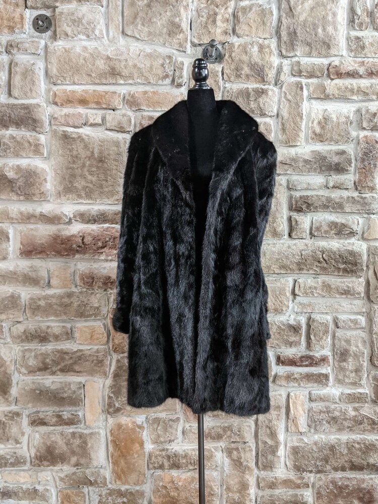 Black Mink Sections Stroller Coat, Size XXL