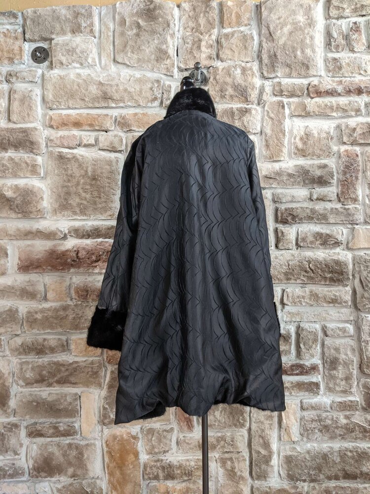 Black Mink Sections Stroller Coat, Size XXL
