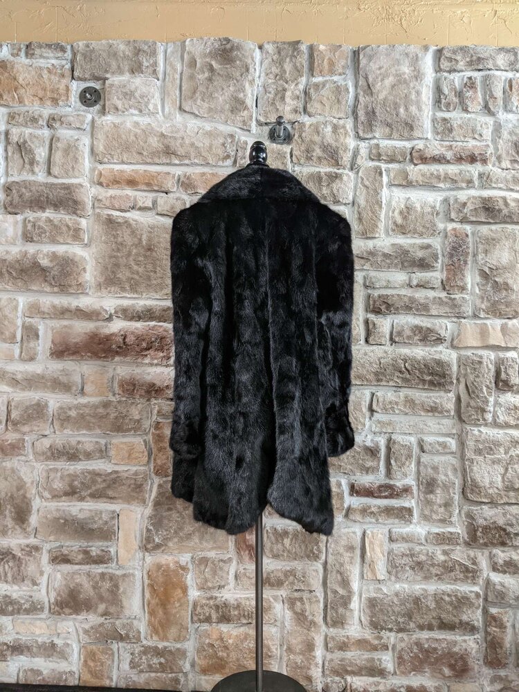 Black Mink Sections Stroller Coat, Size XXL