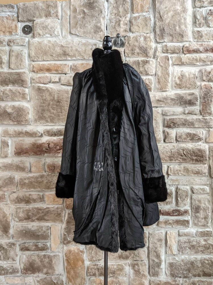 Black Mink Sections Stroller Coat, Size XXL