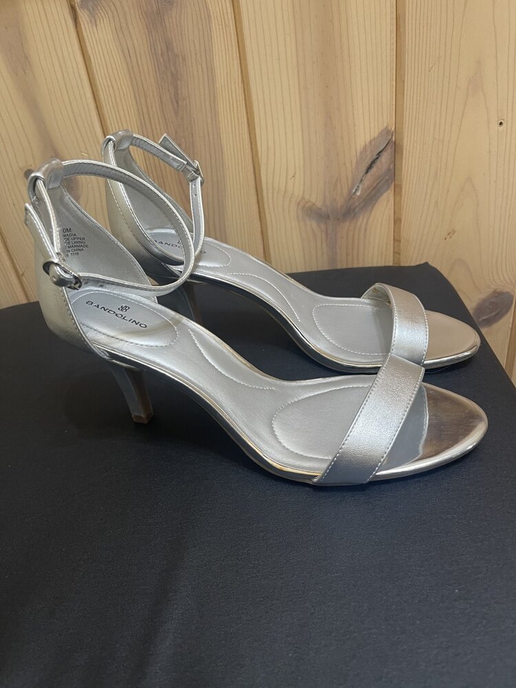 Bandolino Silver Ankle Strap Sandal, Size 10