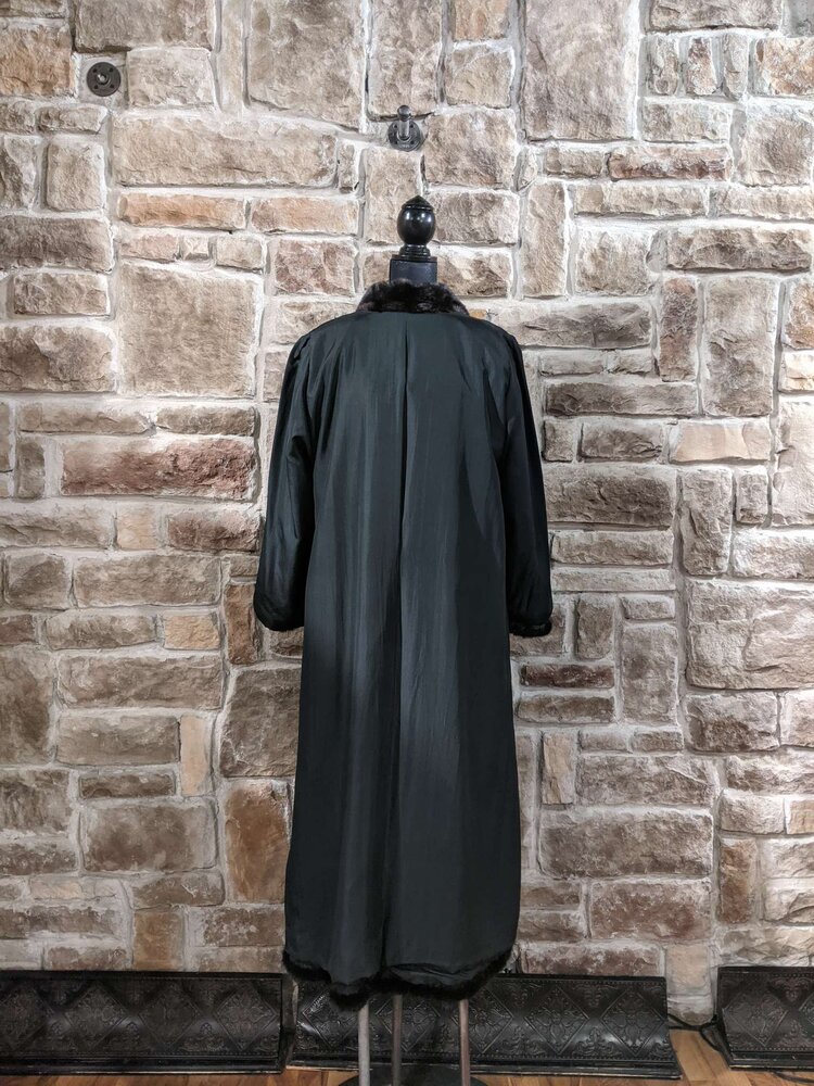 Very Dark Ranch Mink Long Coat with Shawl Collar, Size L