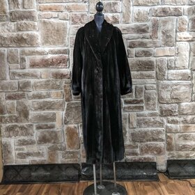 Very Dark Ranch Mink Long Coat with Shawl Collar, Size L