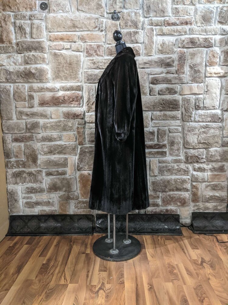 Very Dark Ranch Mink Long Coat with Shawl Collar, Size L