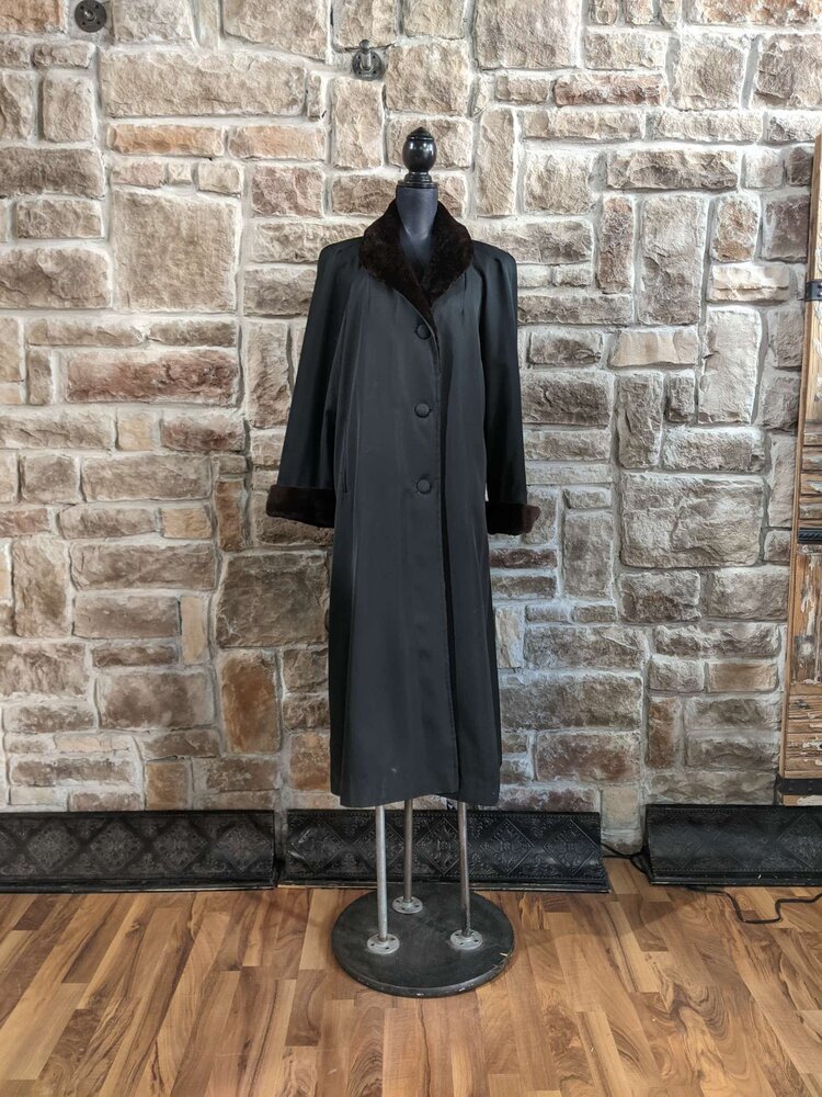 Black Cloth Long Coat With Dark Ranch Mink Trim and Lining