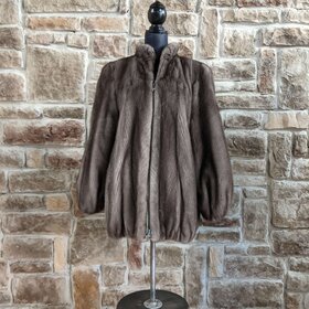 Blue Iris Mink Bomber Style Jacket w/ Zipper, Size S