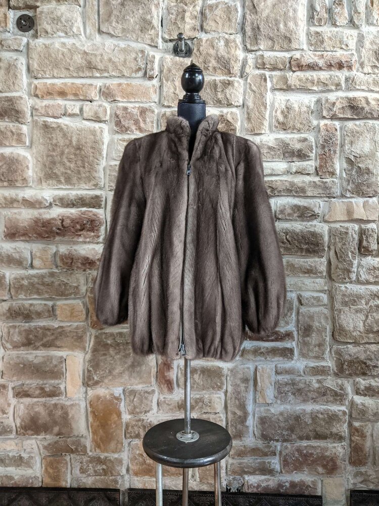 Blue Iris Mink Bomber Style Jacket w/ Zipper, Size S