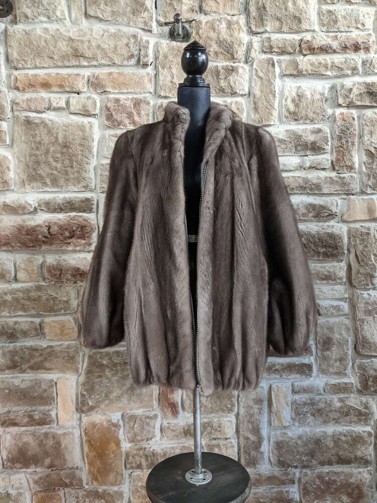 Blue Iris Mink Bomber Style Jacket w/ Zipper, Size S