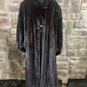 Very Dark Ranch Mink Long Coat, Size 2XL