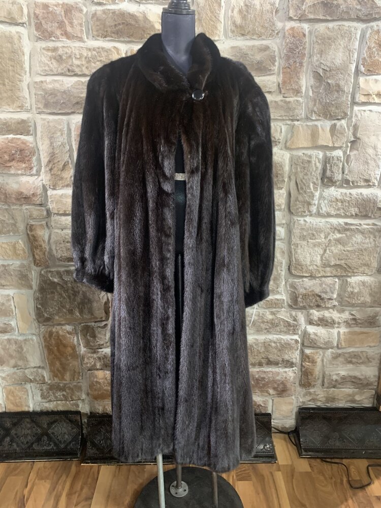 Very Dark Ranch Mink Long Coat, Size 2XL