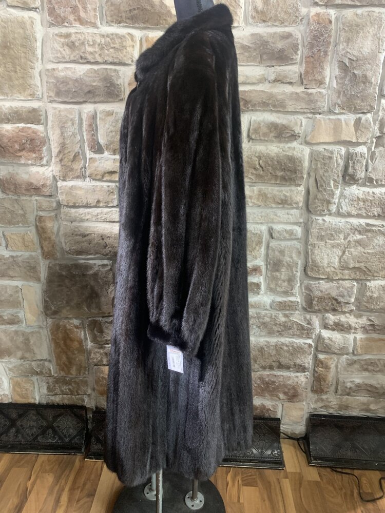 Very Dark Ranch Mink Long Coat, Size 2XL