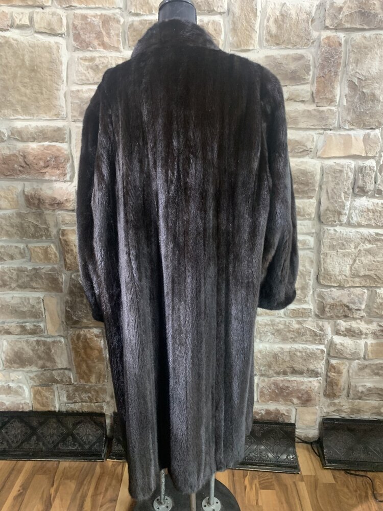 Very Dark Ranch Mink Long Coat, Size 2XL