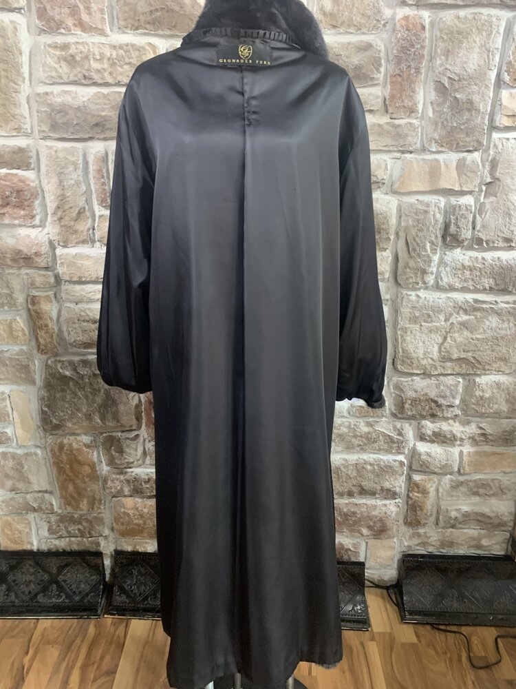 Very Dark Ranch Mink Long Coat, Size 2XL