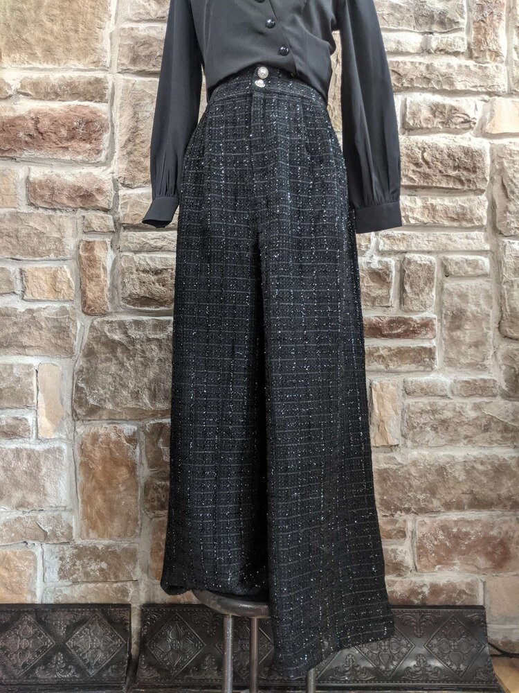 Black Tweed Wide Leg Pant