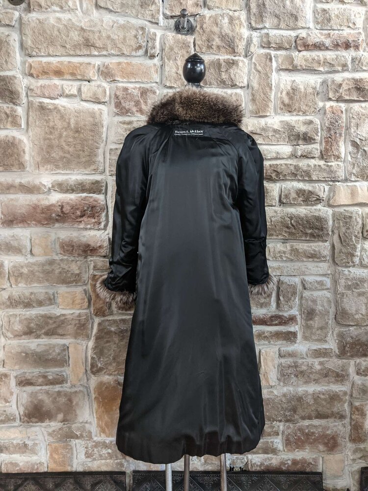 North Am Raccoon Long Coat with Rolled Cuffs, Size L