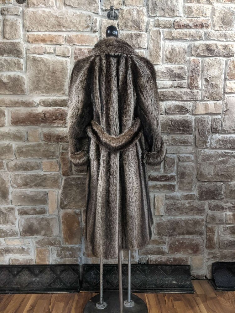 North Am Raccoon Long Coat with Rolled Cuffs, Size L
