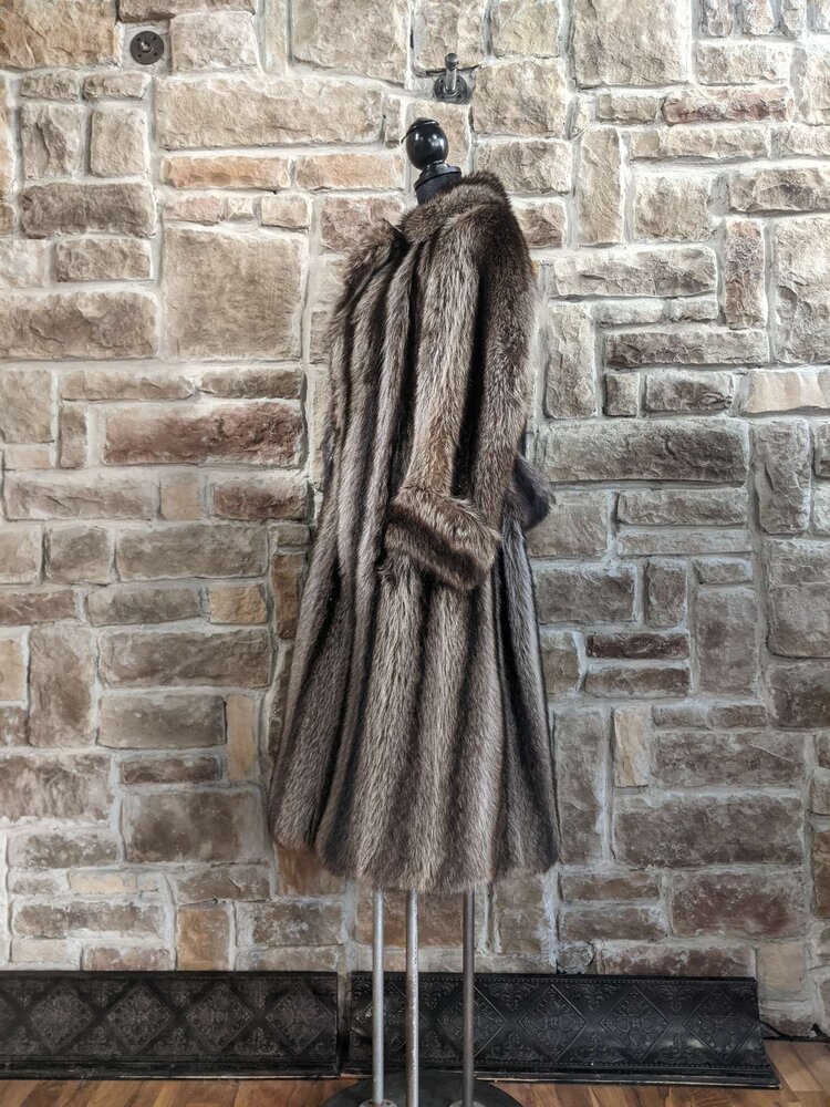 North Am Raccoon Long Coat with Rolled Cuffs, Size L